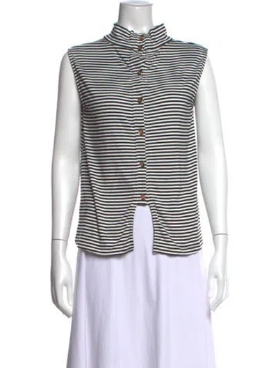 Pre-owned Buru Striped Mock Neck Top In Black