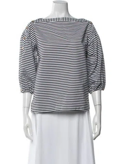 Pre-owned Buru Striped Scoop Neck Top In White