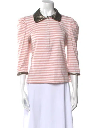 Pre-owned Buru Striped Three-quarter Sleeve Button-up Top In Pink