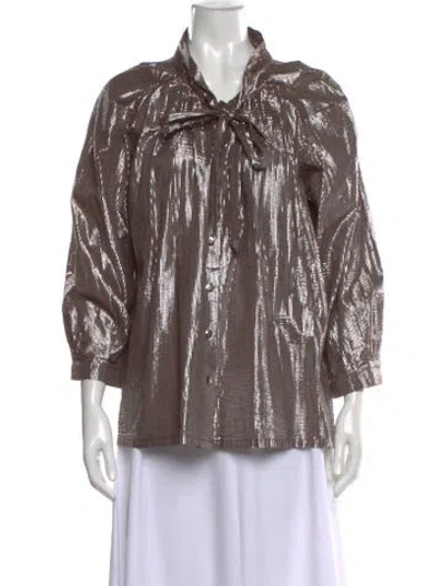 Pre-owned Buru Striped Tie Neck Blouse In Multi