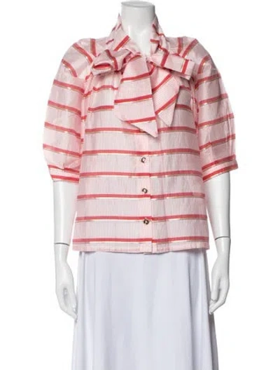 Pre-owned Buru Striped Tie Neck Blouse In Pink
