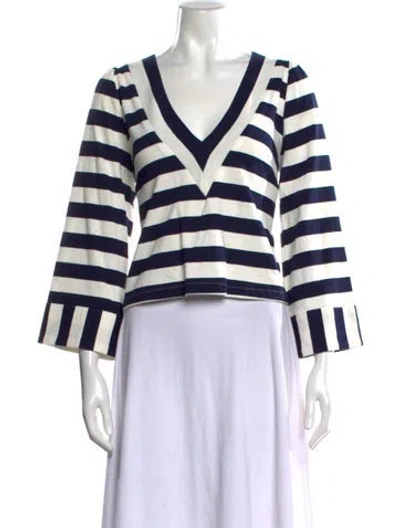 Pre-owned Buru Striped V-neck Top In Blue
