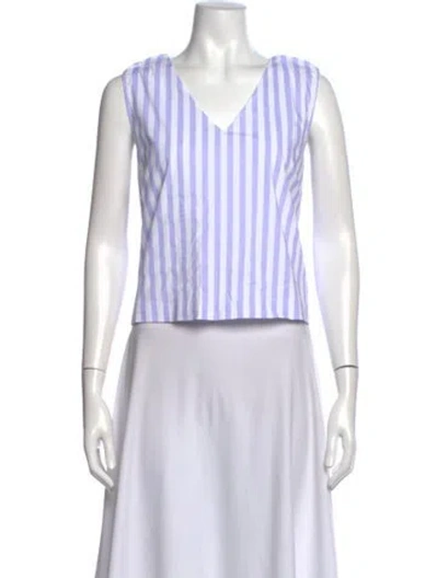 Pre-owned Buru Striped V-neck Top W/ Tags In White
