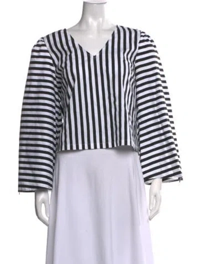 Pre-owned Buru Striped V-neck Top In White