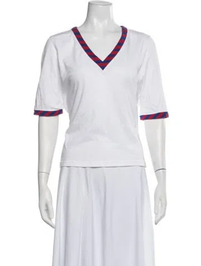 Pre-owned Buru Striped V-neck T-shirt In White