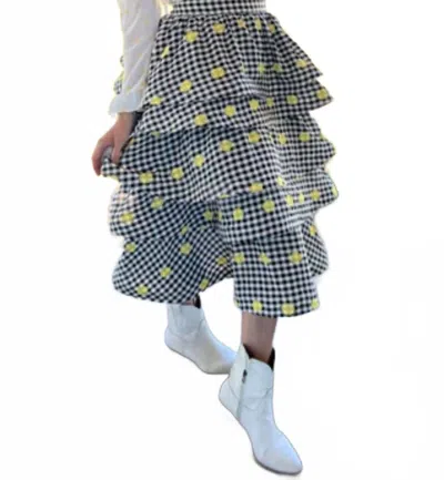 Buru Teagan Tiered Midi Skirt In Gingham Daisy In Multi