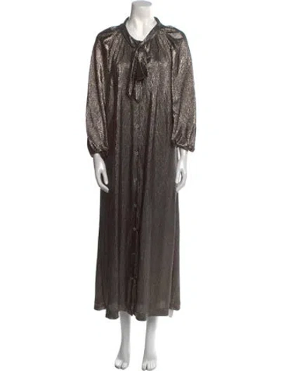 Pre-owned Buru Tie Neck Long Dress In Brown