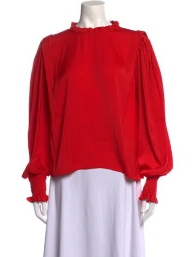 Pre-owned Buru Tie Neck Long Sleeve Blouse In Red