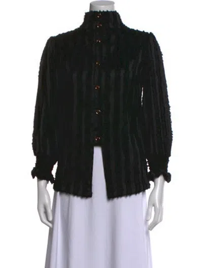 Pre-owned Buru Turtleneck Long Sleeve Button-up Top In Black