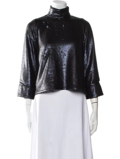 Pre-owned Buru Turtleneck Three-quarter Sleeve Crop Top In Black