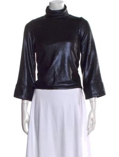 Pre-owned Buru Turtleneck Three-quarter Sleeve Top In Black