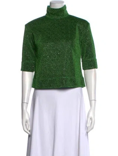 Pre-owned Buru Turtleneck Three-quarter Sleeve Top In Green