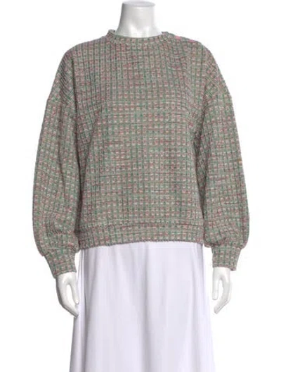 Pre-owned Buru Tweed Pattern Crew Neck Top In Green