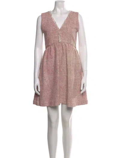 Pre-owned Buru Tweed Pattern Mini Dress In Pink