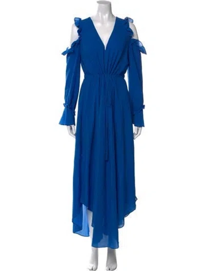 Pre-owned Buru V-neck Long Dress In Blue