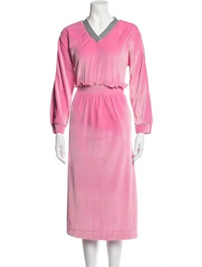 Pre-owned Buru V-neck Long Dress In Pink