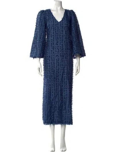 Pre-owned Buru V-neck Long Dress W/ Tags In Blue