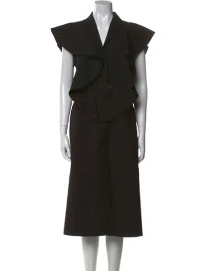 Pre-owned Buru V-neck Midi Length Dress In Black