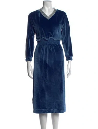 Pre-owned Buru V-neck Midi Length Dress In Blue