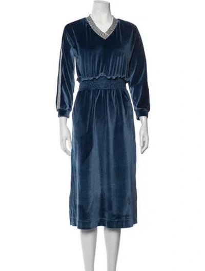 Pre-owned Buru V-neck Midi Length Dress In Blue