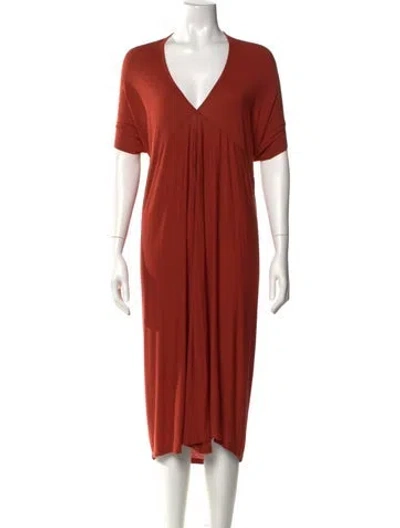 Pre-owned Buru V-neck Midi Length Dress In Orange