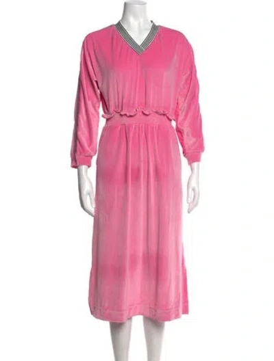 Pre-owned Buru V-neck Midi Length Dress W/ Tags In Pink