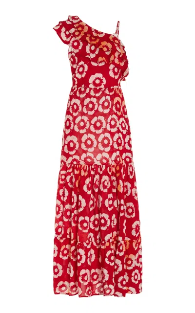 Busayo Bami Ruffled Hand-dyed Crepe Maxi Dress In Red