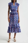 Busayo Bukola Tiered Midi Dress In Blue/ Pink Multi