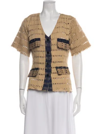 Pre-owned Busayo Colorblock Pattern V-neck Button-up Top W/ Tags In Multicolor