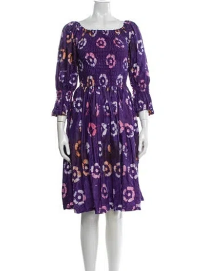 Pre-owned Busayo Floral Print Knee-length Dress In Purple