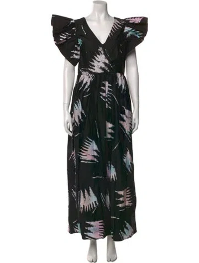 Pre-owned Busayo Floral Print Long Dress In Black