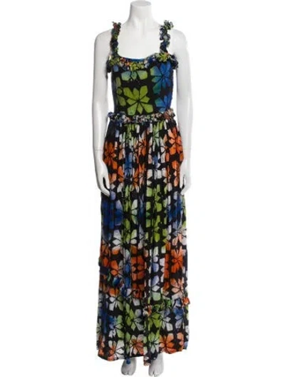 Pre-owned Busayo Floral Print Long Dress In Black