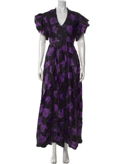 Pre-owned Busayo Floral Print Long Dress In Black