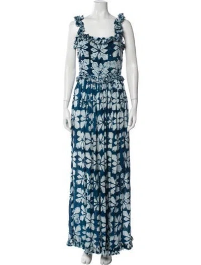 Pre-owned Busayo Floral Print Long Dress In Blue