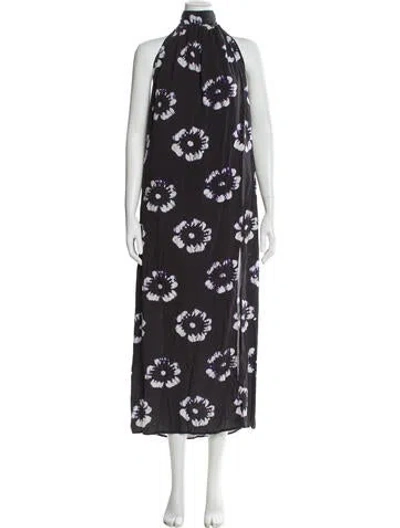 Pre-owned Busayo Floral Print Long Dress In Gray