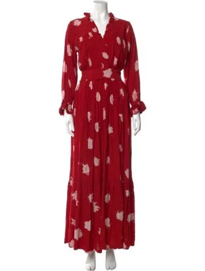 Pre-owned Busayo Floral Print Long Dress In Red