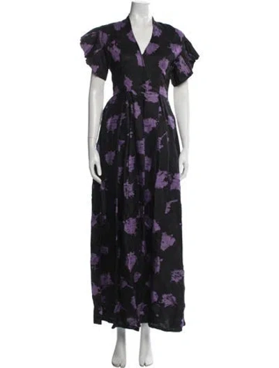 Pre-owned Busayo Floral Print Long Dress W/ Tags In Black