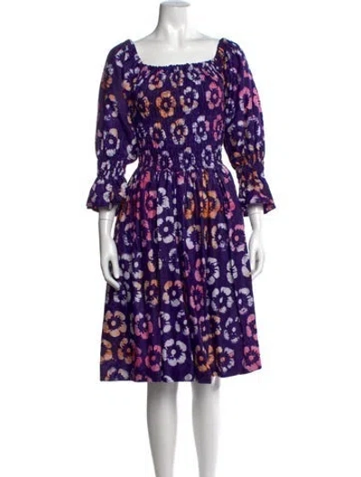 Pre-owned Busayo Floral Print Midi Length Dress In Purple