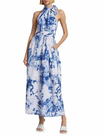 Busayo Folarin Halter Tie-dyed Maxi Dress In Blue-white