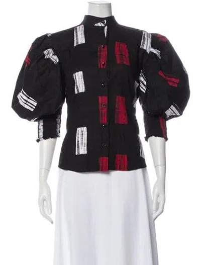 Pre-owned Busayo Patterned Three-quarter Sleeve Blouse In Black