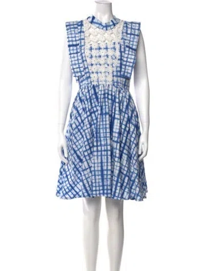 Pre-owned Busayo Plaid Print Knee-length Dress In Blue