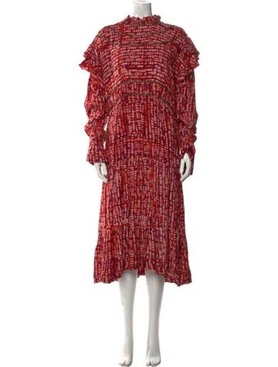 Pre-owned Busayo Plaid Print Long Dress In Red