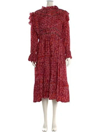 Pre-owned Busayo Plaid Print Long Dress In Red