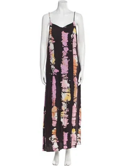 Pre-owned Busayo Printed Long Dress In Black