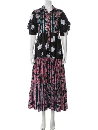 Pre-owned Busayo Printed Long Dress In Black