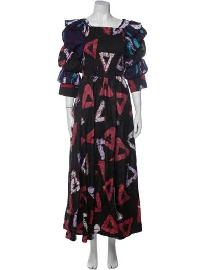 Pre-owned Busayo Printed Long Dress In Blue