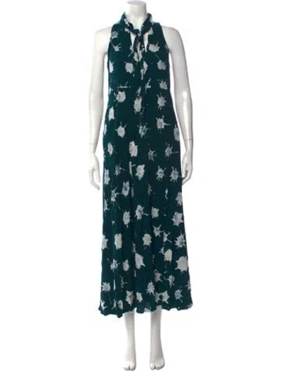Pre-owned Busayo Printed Long Dress In Blue/green