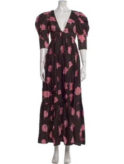 Pre-owned Busayo Printed Long Dress In Brown