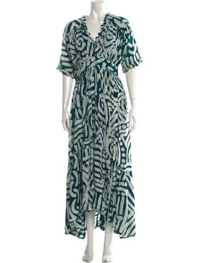 Pre-owned Busayo Printed Long Dress In Green
