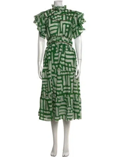 Pre-owned Busayo Printed Long Dress In Green